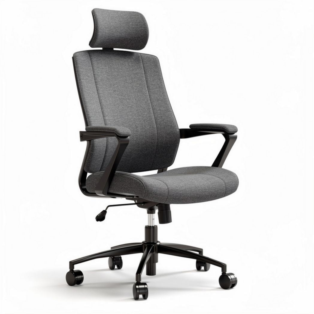 Chaise de bureau avec appui-tête en tissu gris dimensions 60 x 60 x 120cm