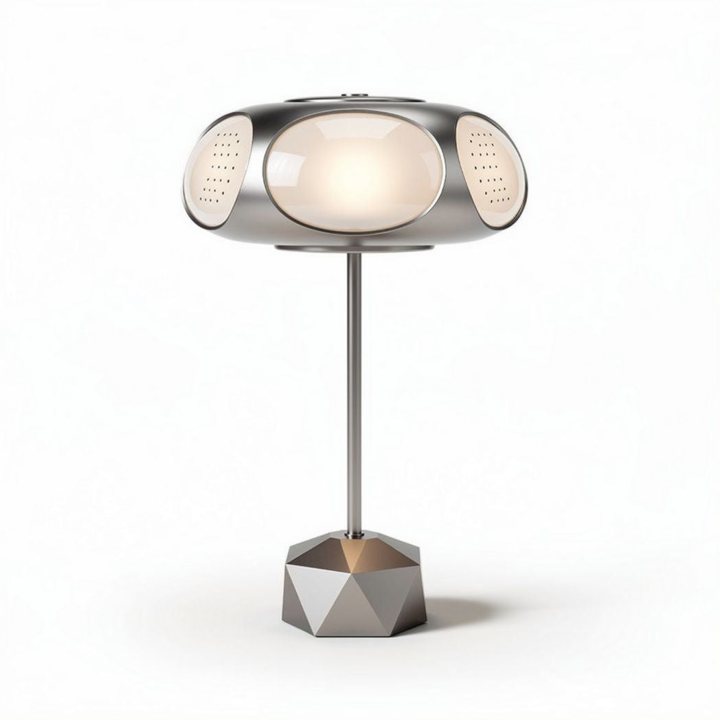 Lampe de table design en métal argenté avec abat-jour en verre 30 x 30 x 45cm