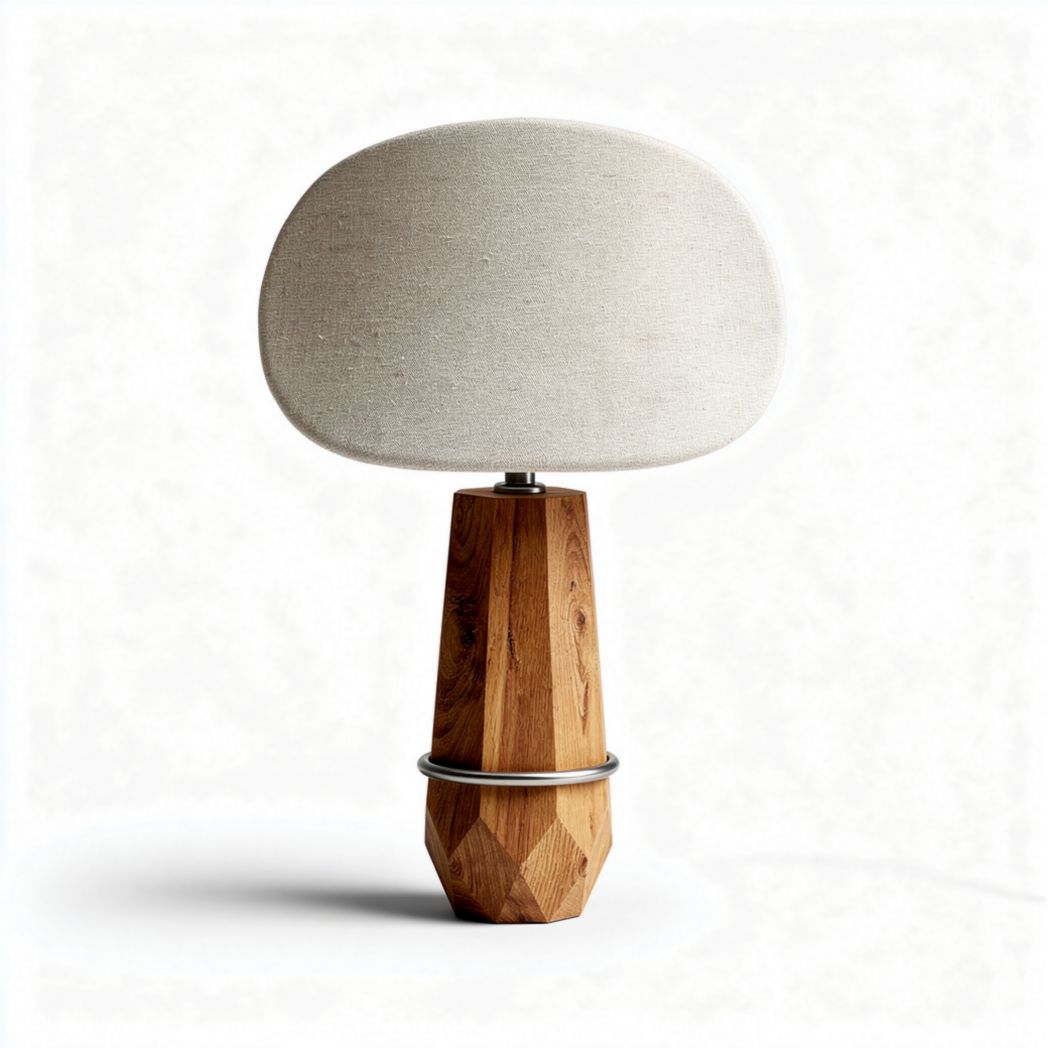 Lampe en bois naturel avec abat-jour en lin beige 25 x 25 x 40cm