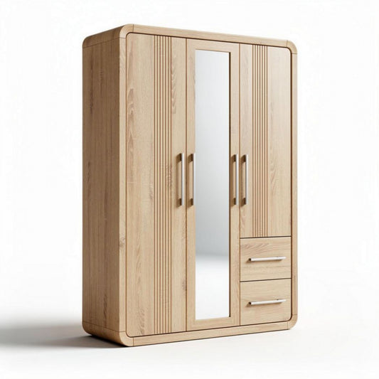 Armoire en bois clair avec miroir et tiroirs dimensions 80 x 40 x 200 cm