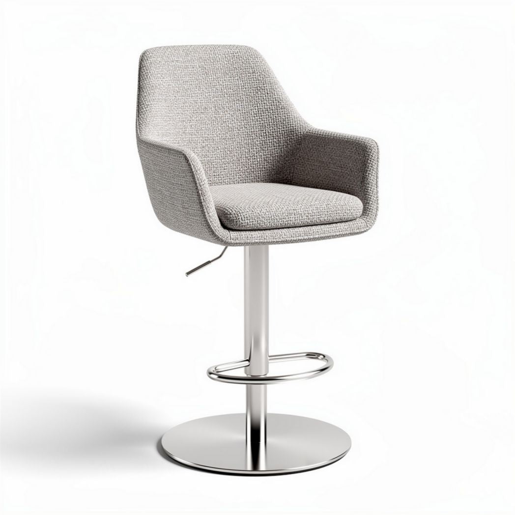 Tabouret de bar réglable en hauteur en tissu gris et base en acier chromé 42 x 42 x 100cm