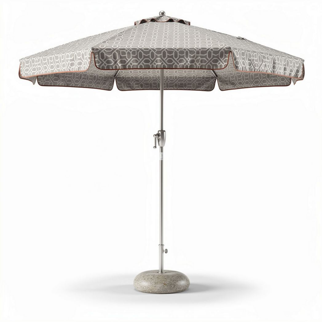 Parasol en aluminium gris avec motif géométrique et base en béton 250 x 250 x 250cm