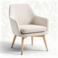 Fauteuil en tissu beige avec pieds en bois naturel dimensions 80 x 75 x 85cm