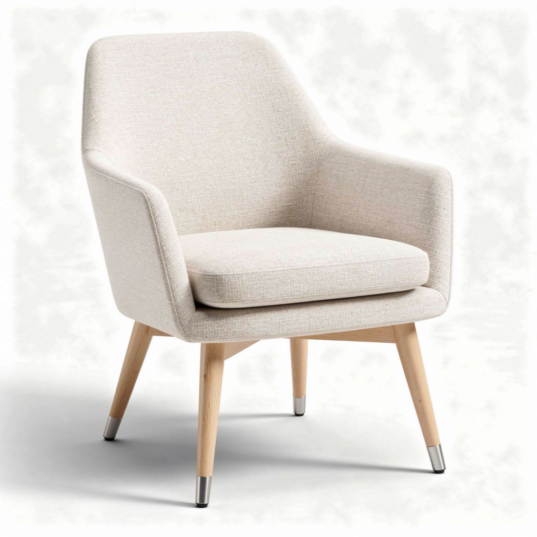 Fauteuil en tissu beige avec pieds en bois naturel dimensions 80 x 75 x 85cm