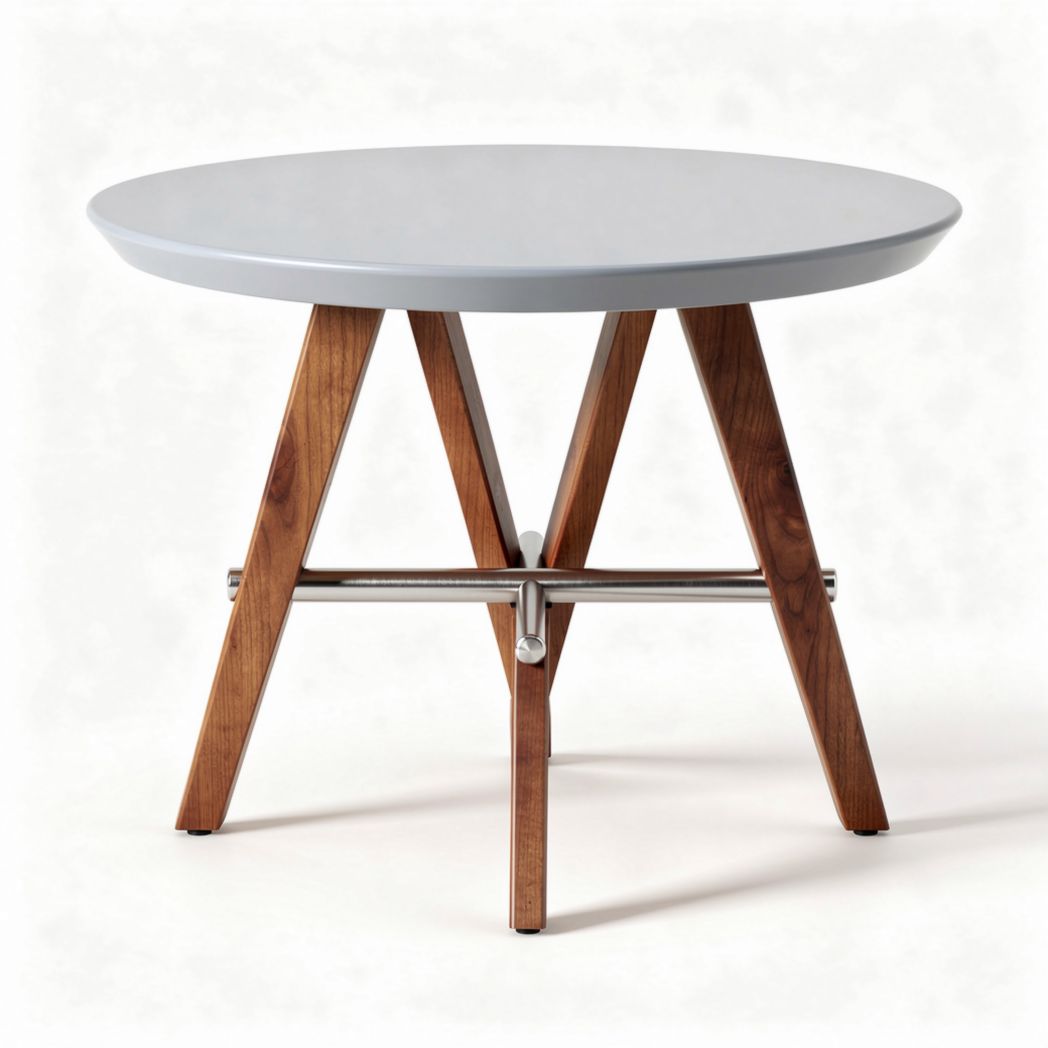 Table ronde en bois avec plateau gris 60 x 60 x 45cm pour salon