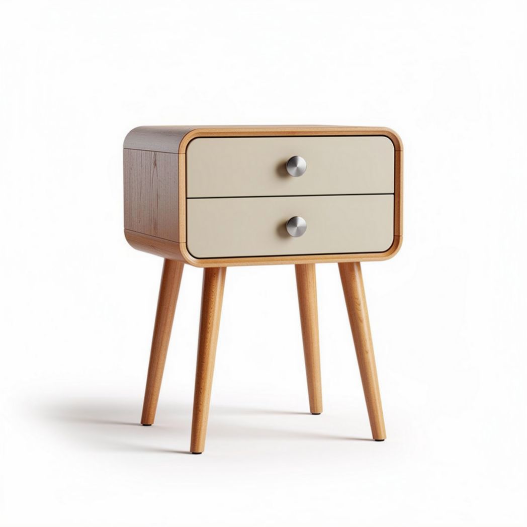 Table de chevet en bois avec deux tiroirs couleur beige dimensions 40 x 30 x 50cm